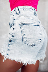 Raw Hem Buttoned Denim Shorts with Pockets OutfitFlow